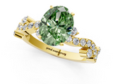 Yellow gold Fancy Green Oval  Cut Solitaire Diamond Twisted Band with Pave Setting_43