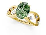 Yellow gold Fancy Green Oval  Cut Solitaire Diamond with Side Stones on Criss-Cross Band and Four-Prong Setting_4