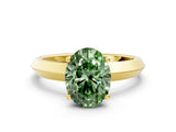 Yellow gold Fancy Green Oval  Cut Solitaire Engagement Ring with Flat Band and Four-Prong Setting