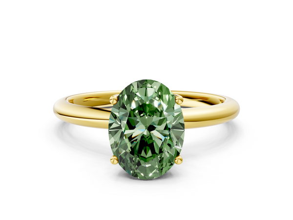 Yellow gold Fancy Green Oval  Cut Solitaire Engagement Ring with Four-Prong Setting and Classic Band