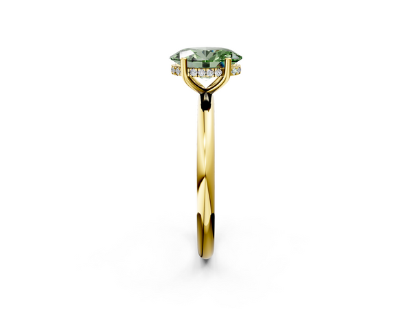 Yellow gold Fancy Green Oval  Cut Solitaire Engagement Ring with Four-Prong Setting and Classic Band