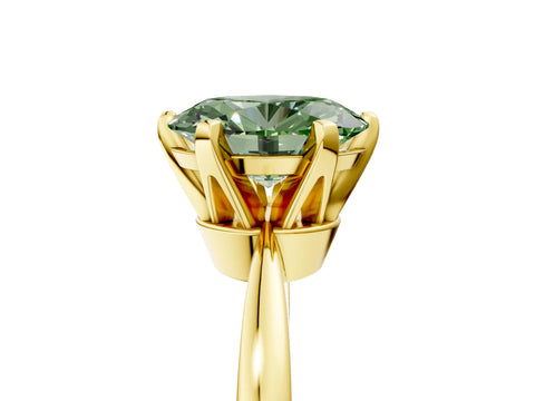 Yellow gold Fancy Green Oval Cut Solitaire Engagement Ring with Six-Prong Setting and Tapered Band_5