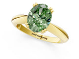Yellow gold Fancy Green Oval  Cut Solitaire Engagement Ring with Tapered Band and Four-Prong Setting 1