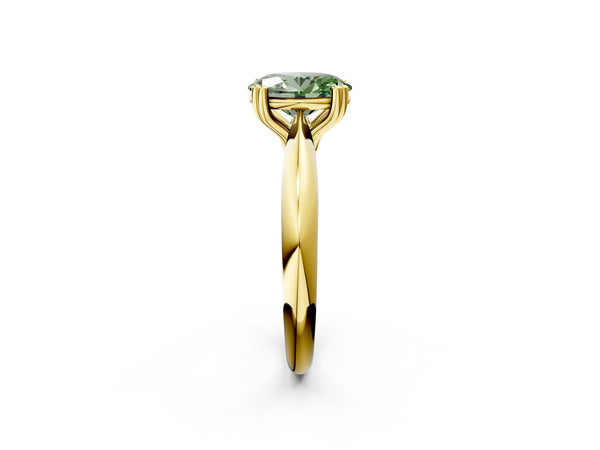 Yellow gold Fancy Green Oval  Cut Solitaire Engagement Ring with Tapered Band and Four-Prong Setting