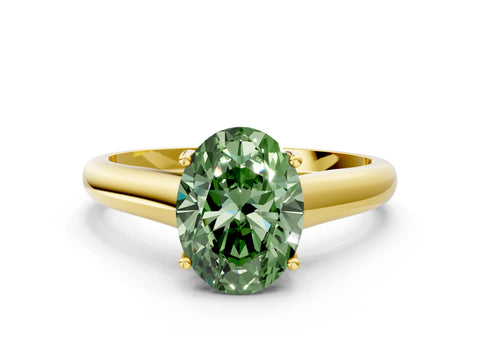 Yellow gold Fancy Green Oval Cut Solitaire Engagement Ring with Tapered Band and Four-Prong Setting_3
