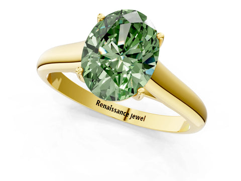Yellow gold Fancy Green Oval Cut Solitaire Engagement Ring with Tapered Band and Four-Prong Setting_4