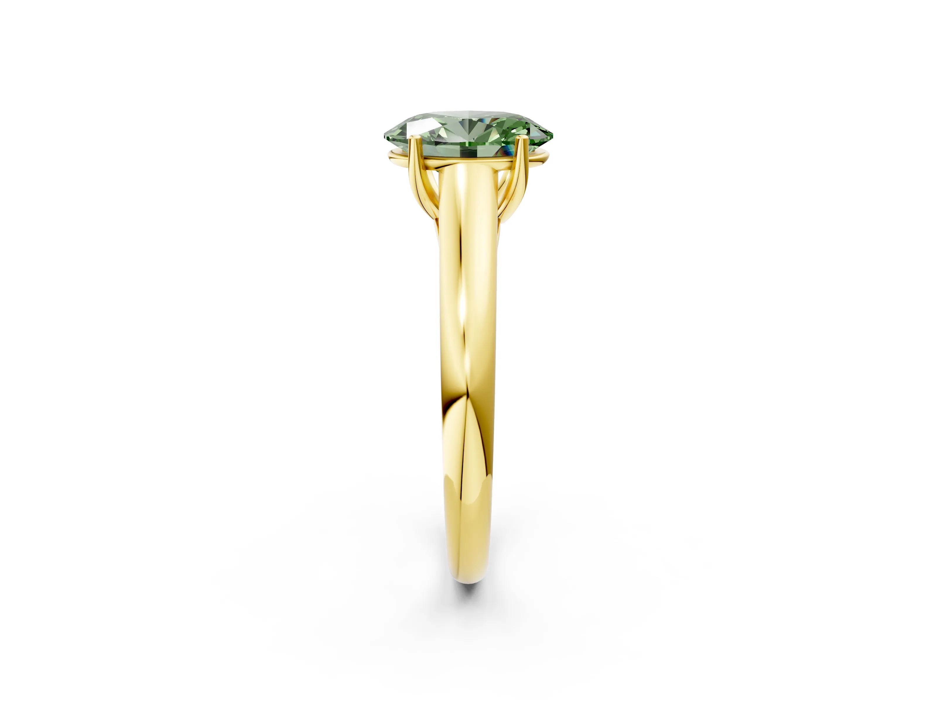 Yellow gold Fancy Green Oval Cut Solitaire Engagement Ring with Tapered Band and Four-Prong Setting_5