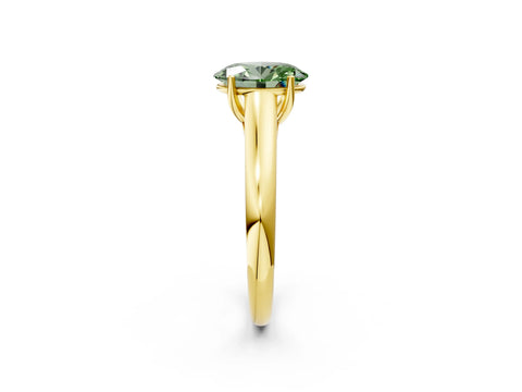 Yellow gold Fancy Green Oval Cut Solitaire Engagement Ring with Tapered Band and Four-Prong Setting_5
