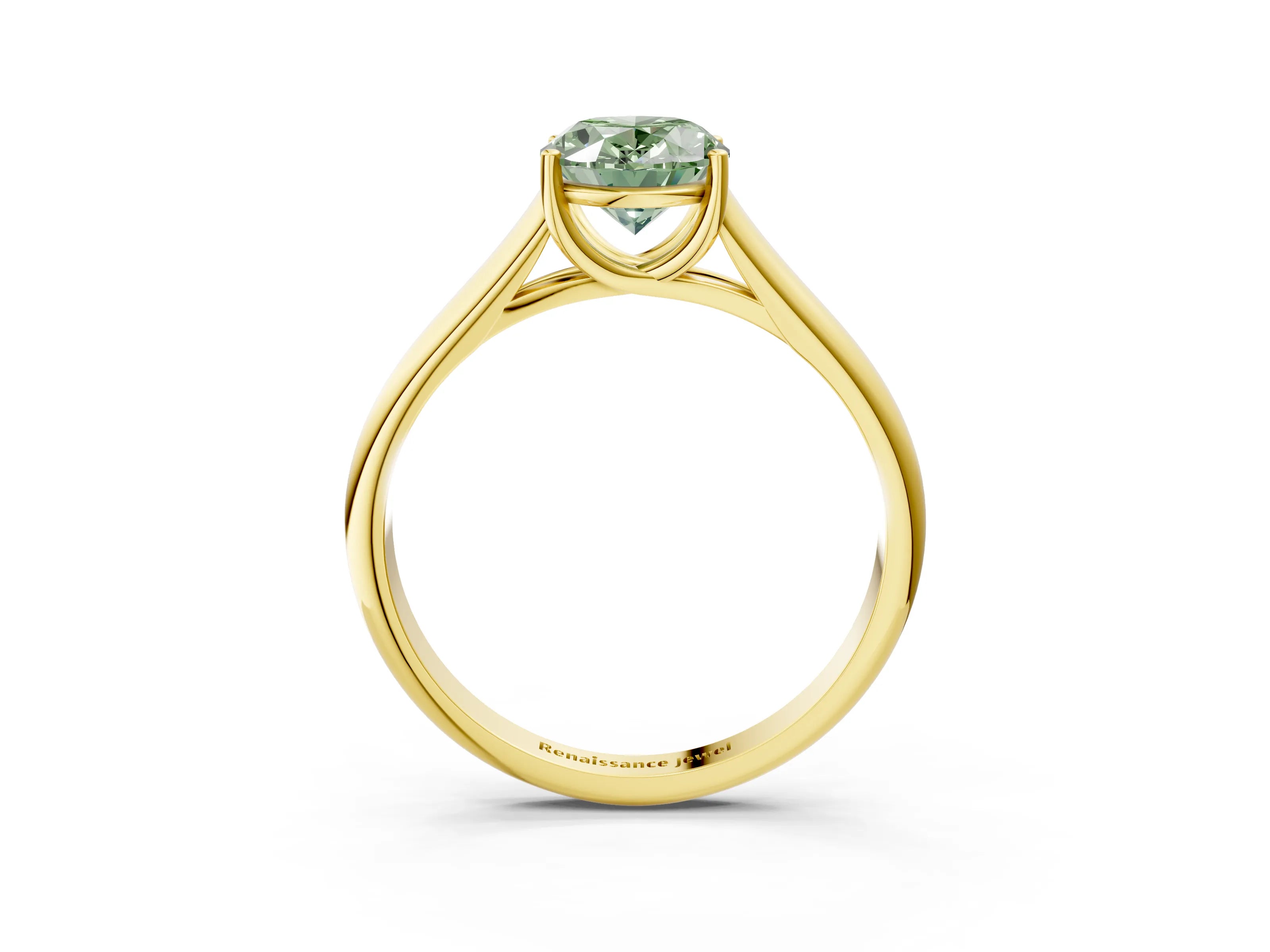Yellow gold Fancy Green Oval Cut Solitaire Engagement Ring with Tapered Band and Four-Prong Setting_6