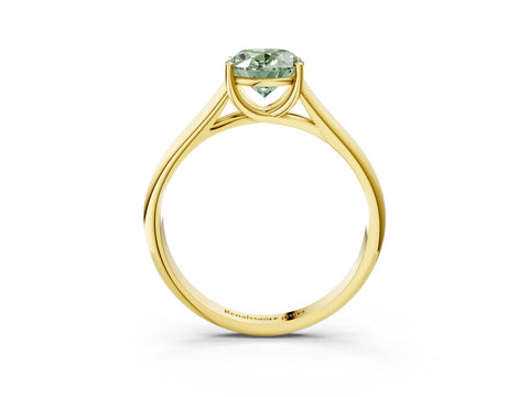 Yellow gold Fancy Green Oval Cut Solitaire Engagement Ring with Tapered Band and Four-Prong Setting_6