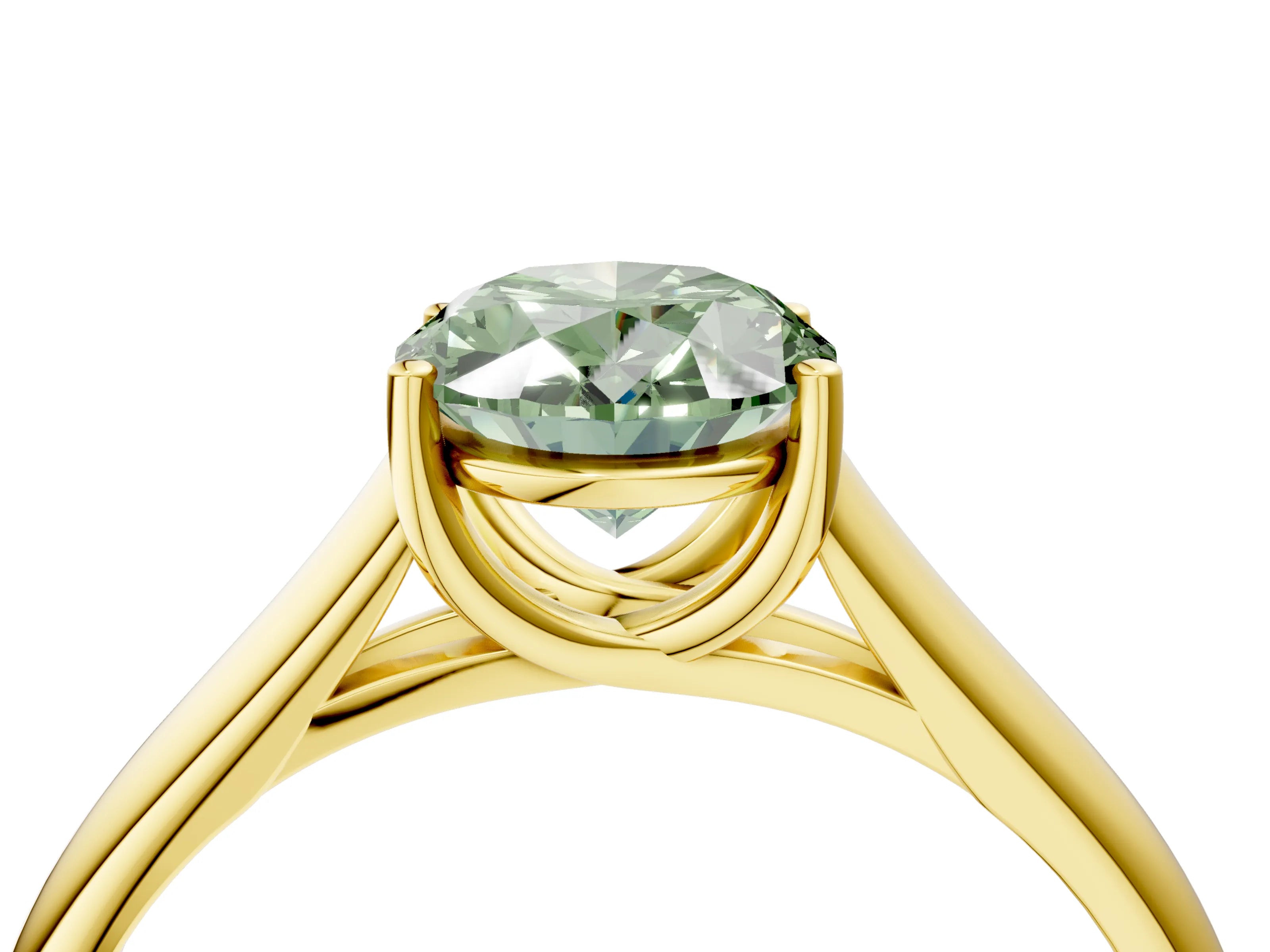 Yellow gold Fancy Green Oval Cut Solitaire Engagement Ring with Tapered Band and Four-Prong Setting_7