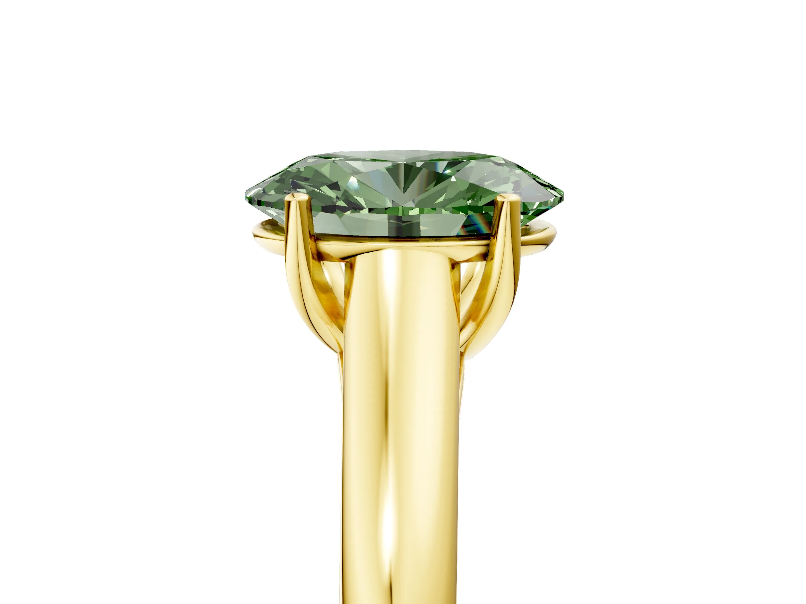Yellow gold Fancy Green Oval Cut Solitaire Engagement Ring with Tapered Band and Four-Prong Setting_8