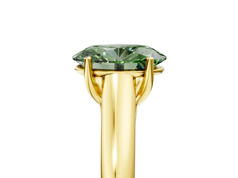 Yellow gold Fancy Green Oval Cut Solitaire Engagement Ring with Tapered Band and Four-Prong Setting_8