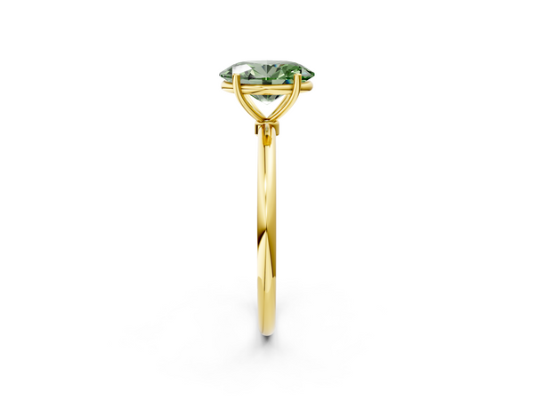 Yellow gold Fancy Green Oval  Cut Solitaire Engagement Ring with Thin Band and Four-Prong Setting