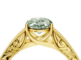 Yellow gold Fancy Green Oval  Cut Solitaire Engraved Band with Four-Prong Setting_66