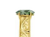 Yellow gold Fancy Green Oval  Cut Solitaire Engraved Band with Four-Prong Setting_67