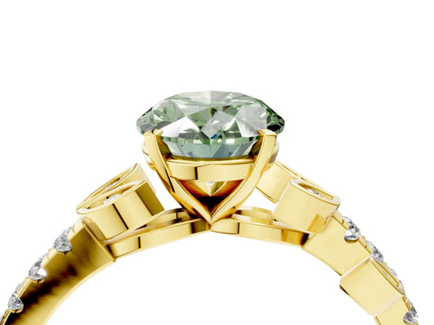 Yellow gold Fancy Green Oval Cut Solitaire Leaf-Inspired Diamond Ring with Pavé Band and Four-Prong Setting_4