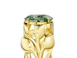 Yellow gold Fancy Green Oval Cut Solitaire Leaf-Inspired Engagement Ring with Prong Setting_17