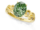 Yellow gold Fancy Green Oval Cut Solitaire Milgrain Leaf Band with Prong Setting_1