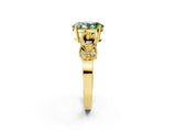 Yellow gold Fancy Green Oval Cut Solitaire Milgrain Leaf Band with Prong Setting_2