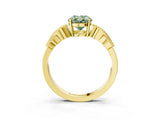 Yellow gold Fancy Green Oval Cut Solitaire Milgrain Leaf Band with Prong Setting_3