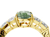Yellow gold Fancy Green Oval Cut Solitaire Princess Side Stone Engraved Band Prong Setting Ring_4
