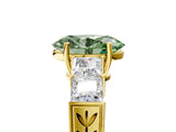 Yellow gold Fancy Green Oval Cut Solitaire Princess Side Stone Engraved Band Prong Setting Ring_5