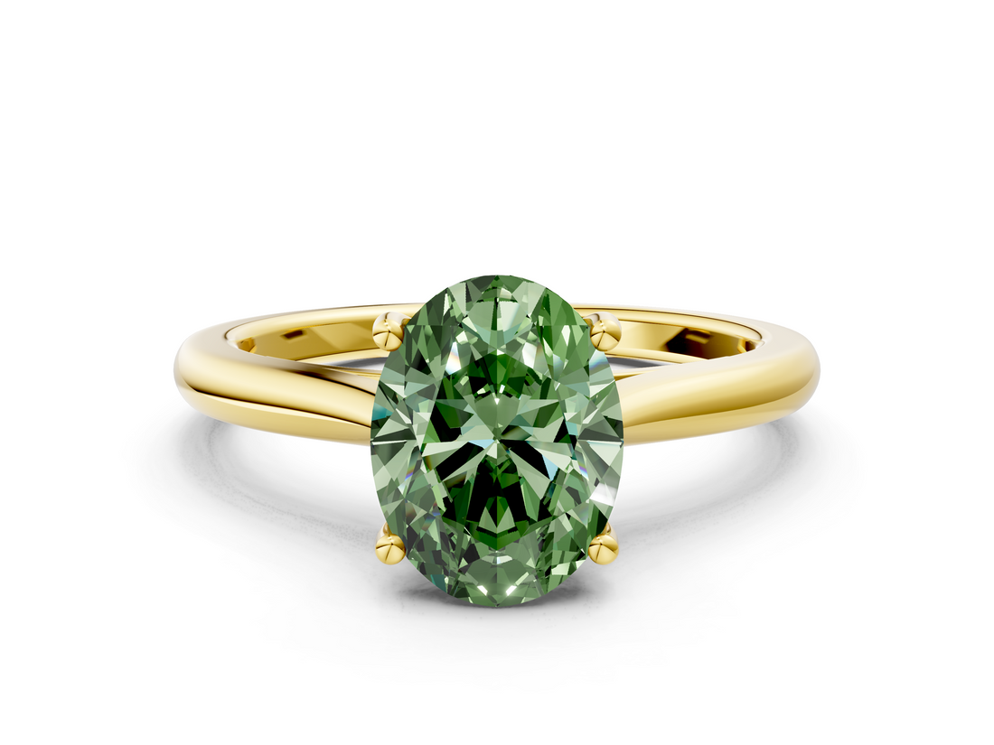 Yellow gold Fancy Green Oval  Cut Solitaire Ring with Cathedral Band and Four-Prong Setting_38