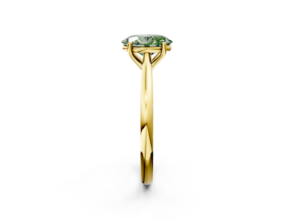Yellow gold Fancy Green Oval  Cut Solitaire Ring with Cathedral Band and Four-Prong Setting