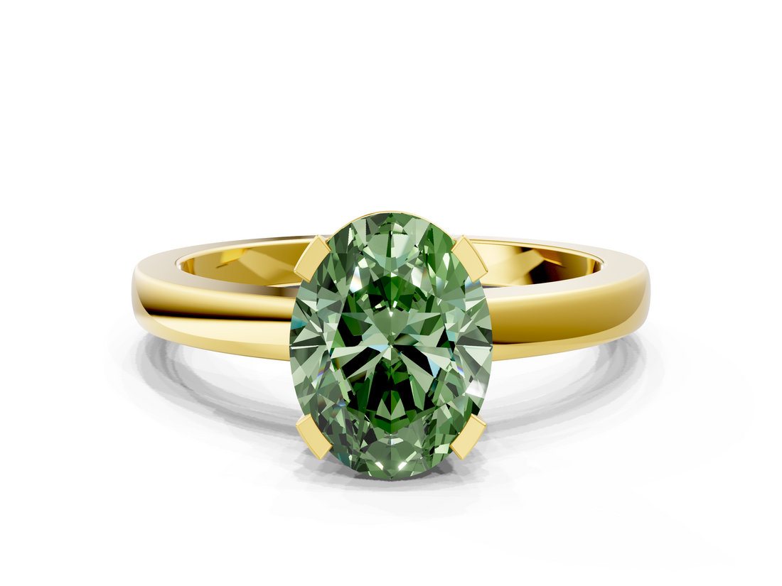 Yellow gold Fancy Green Oval  Cut Solitaire Ring with Four-Prong Setting and Classic Band_45