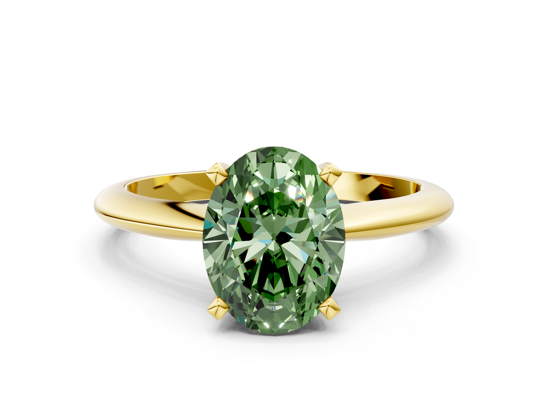 Yellow gold Fancy Green Oval  Cut Solitaire Ring with Four-Prong Setting on a Classic Band_69