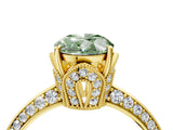 Yellow gold Fancy Green Oval Cut Solitaire Split Shank Pave Diamond Engagement Ring with Four-Prong Setting_4