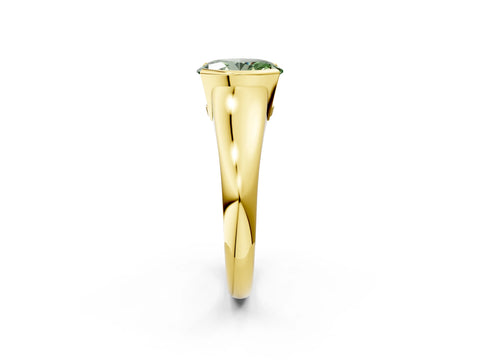 Yellow gold Fancy Green Oval Cut Solitaire Tension Set Diamond Ring with Split Shank Band_2