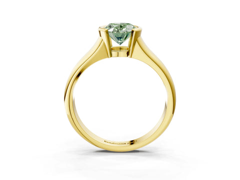 Yellow gold Fancy Green Oval Cut Solitaire Tension Set Diamond Ring with Split Shank Band_3