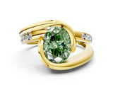 Yellow gold Fancy Green Oval Cut Solitaire Tension-Set Diamond Split Shank Ring