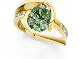 Yellow gold Fancy Green Oval Cut Solitaire Tension-Set Diamond Split Shank Ring_1