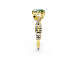Yellow gold Fancy Green Oval Cut Solitaire Twist Pave Diamond Engagement Ring with Prong Setting_2