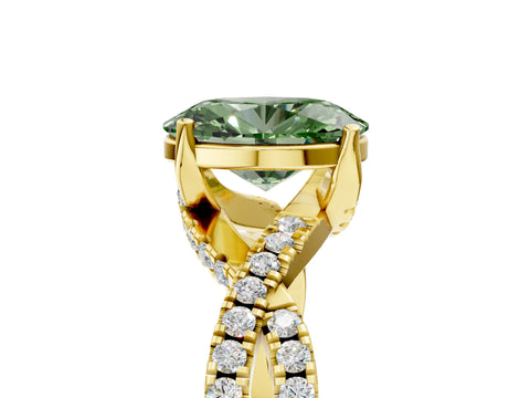 Yellow gold Fancy Green Oval Cut Solitaire Twist Pave Diamond Engagement Ring with Prong Setting_5