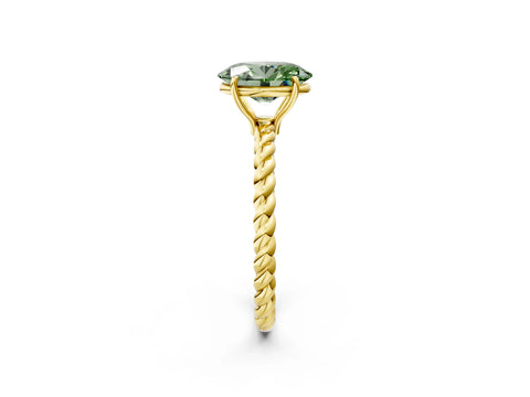 Yellow gold Fancy Green Oval Cut Solitaire Twisted Band 4-Prong Ring_2