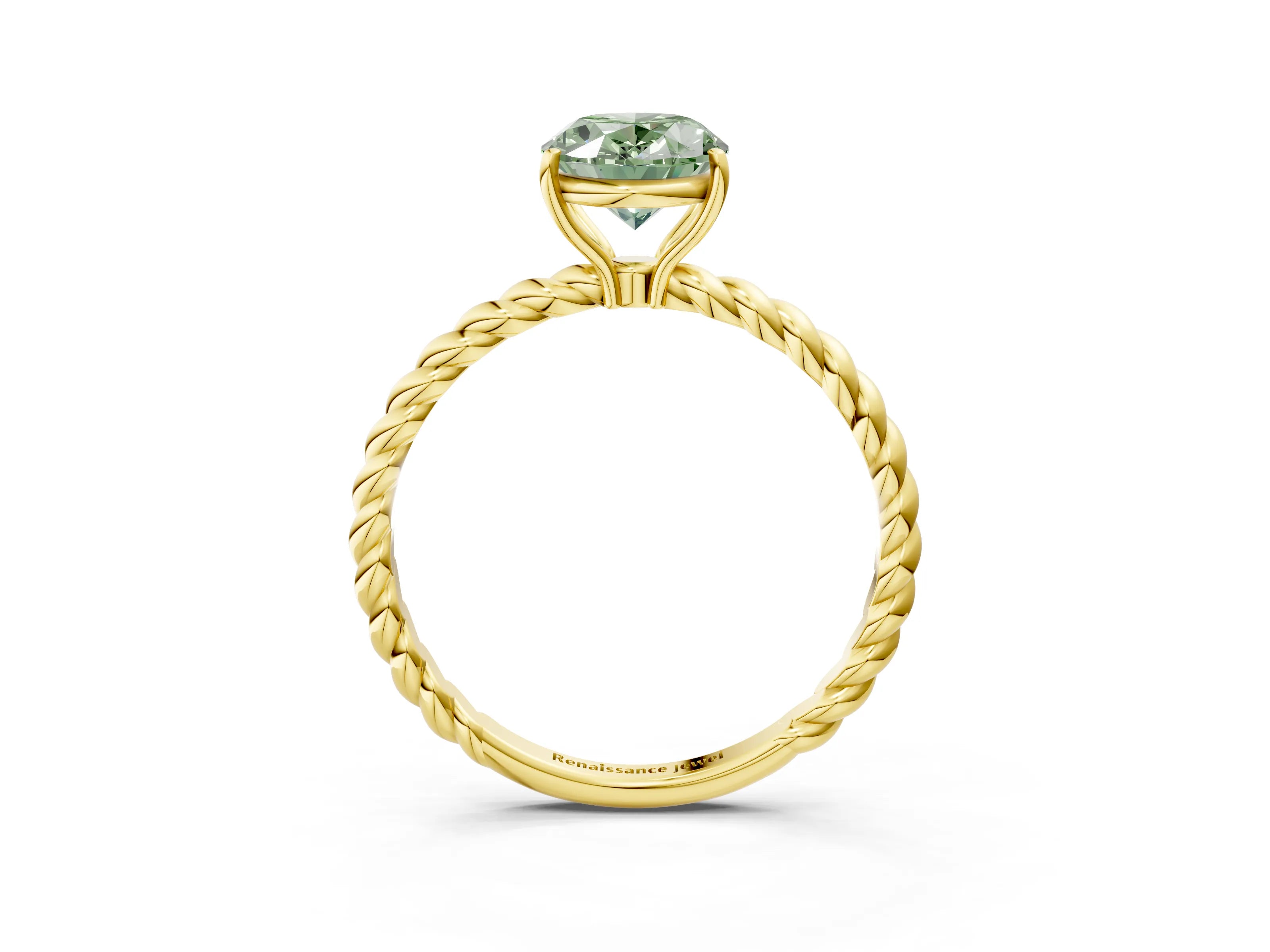 Yellow gold Fancy Green Oval Cut Solitaire Twisted Band 4-Prong Ring_3