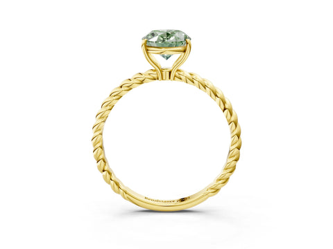 Yellow gold Fancy Green Oval Cut Solitaire Twisted Band 4-Prong Ring_3