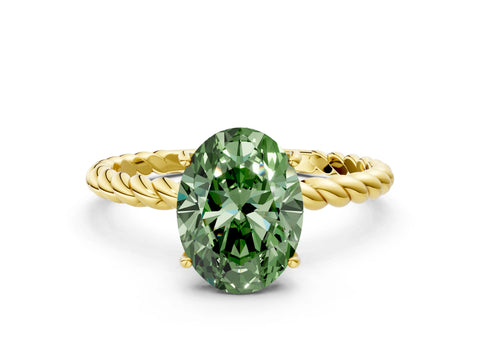 Yellow gold Fancy Green Oval Cut Solitaire Twisted Band 4-Prong Ring