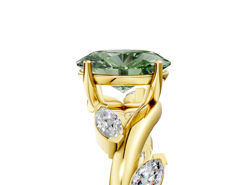 Yellow gold Fancy Green Oval Cut Solitaire Twisted Band Marquise Accent Prong Setting Ring_5