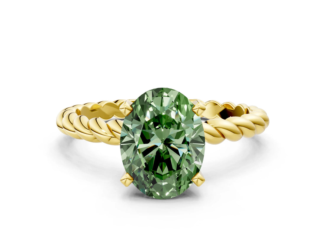 Yellow gold Fancy Green Oval  Cut Solitaire Twisted Band with Four-Prong Setting_72