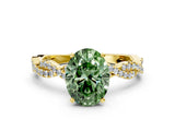 Yellow gold Fancy Green Oval Cut Solitaire Twisted Pave Band with Four-Prong Setting_3