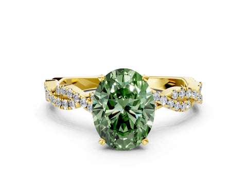 Yellow gold Fancy Green Oval Cut Solitaire Twisted Pave Band with Four-Prong Setting_3