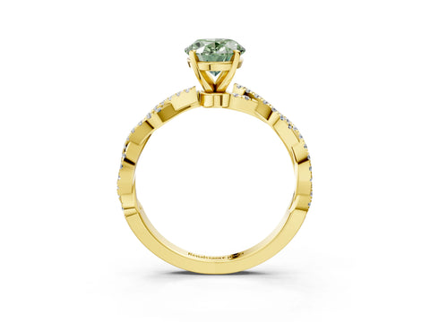 Yellow gold Fancy Green Oval Cut Solitaire Twisted Pave Band with Four-Prong Setting_6