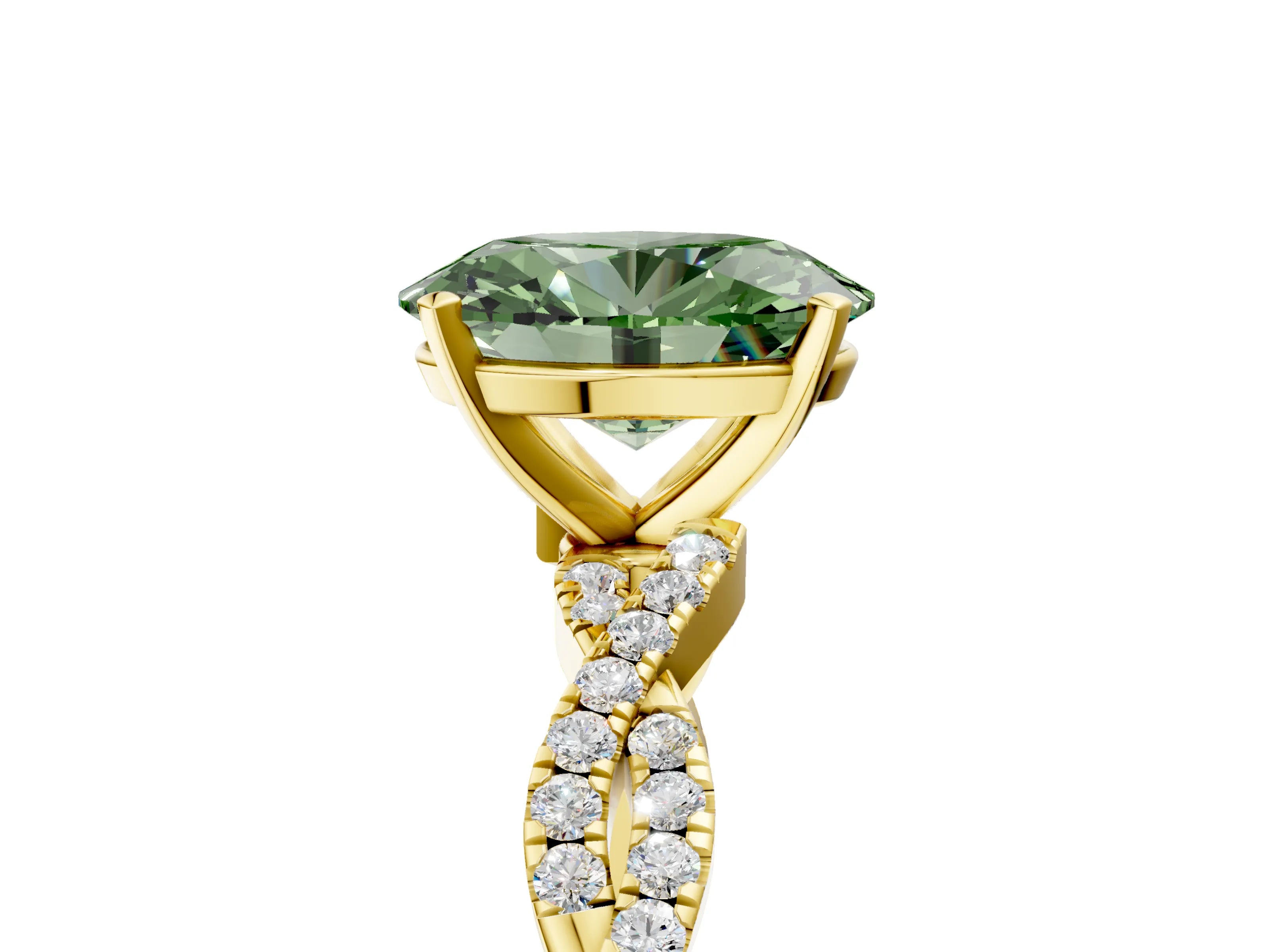 Yellow gold Fancy Green Oval Cut Solitaire Twisted Pave Band with Four-Prong Setting_8