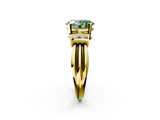 Yellow gold Fancy Green Oval  Cut Three-Stone Channel Set Ring with Bar Prongs_66