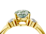 Yellow gold Fancy Green Oval  Cut Three-Stone Channel Set Ring with Bar Prongs_68